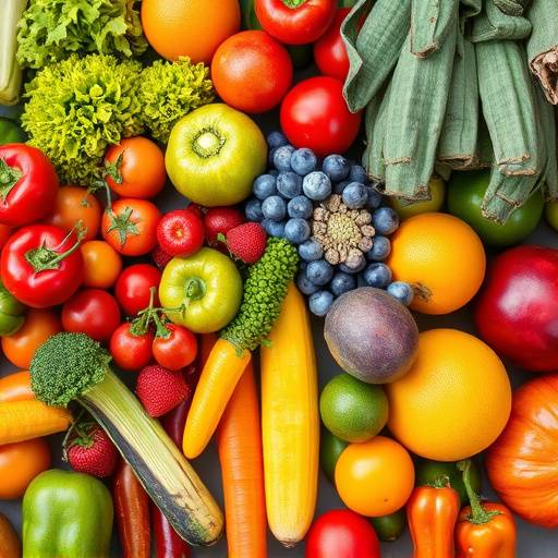 Close-up of vibrant, fresh fruits and vegetables, representing the importance of nutrition