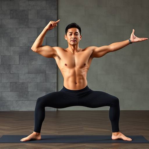 Marcus Chen, Head Fitness Trainer, demonstrating a yoga pose